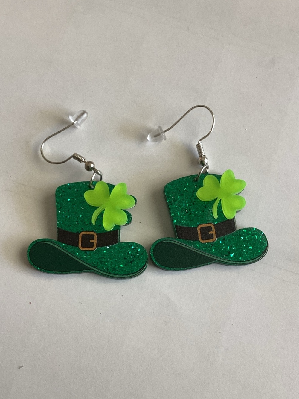 Green Glitter St. Patrick’s Day Leprechaun Hat Dangle‎ Earrings
